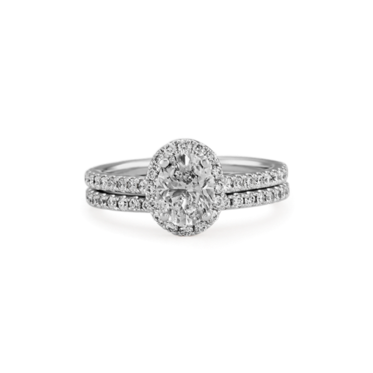 1 ct. Oval Center Natural Diamond, Halo Wedding Set