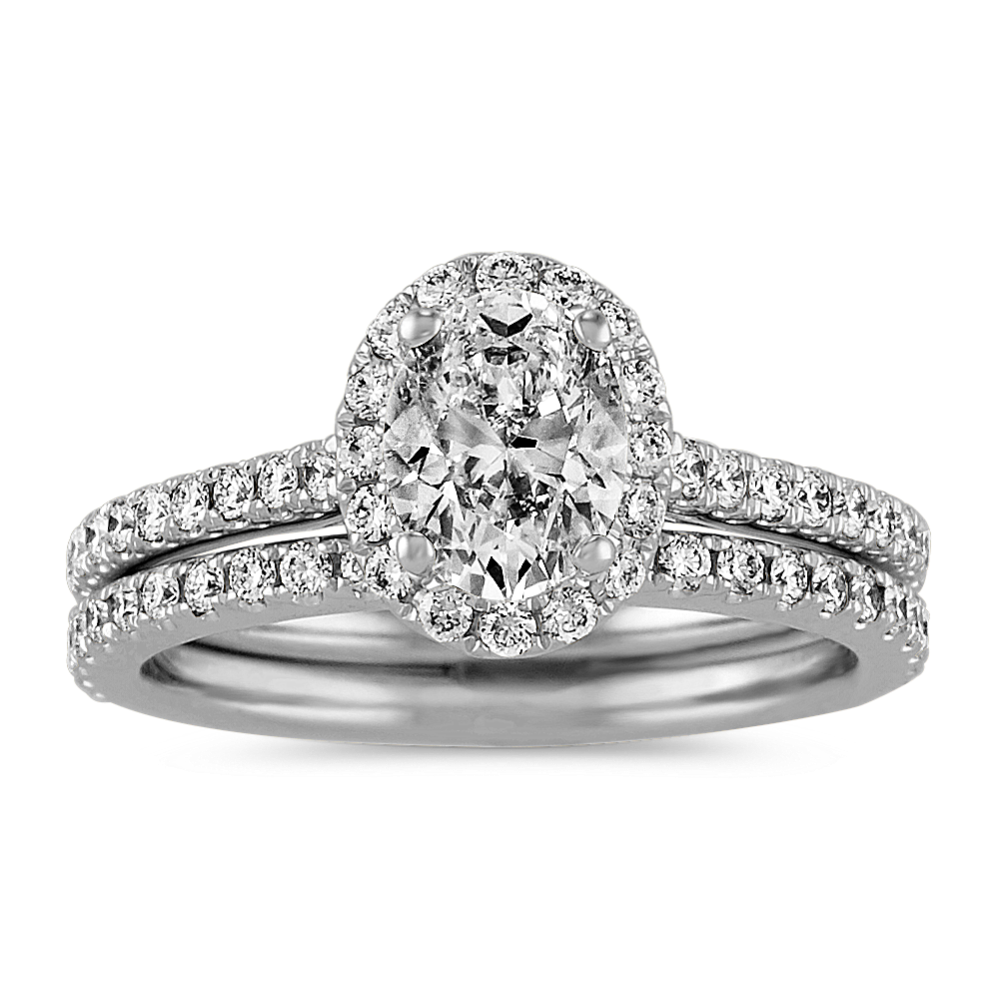 1 ct. Oval Center Diamond, Halo Wedding Set