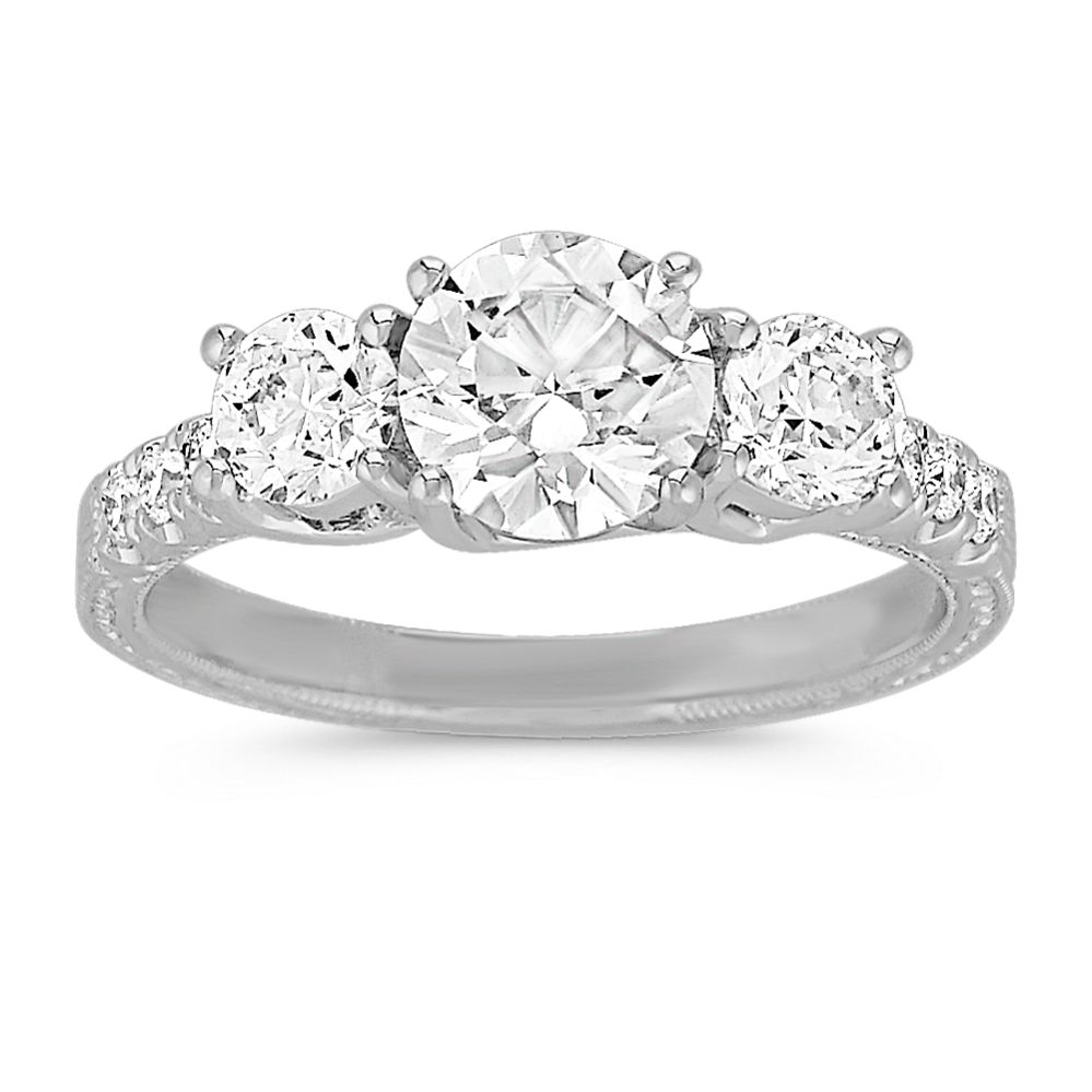 1 ct. Round Center Diamond, Three-Stone Anniversary Band