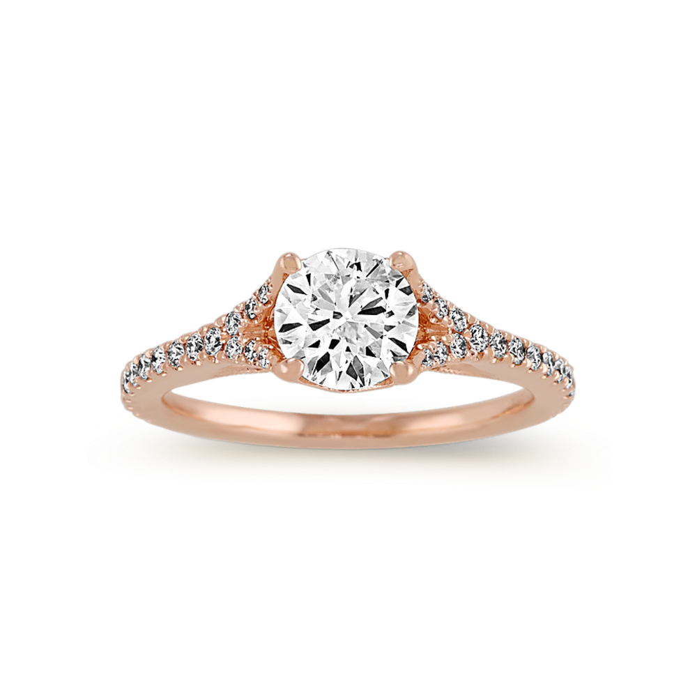 1 ct. Round Center Natural Diamond, Vintage Pave-Set Engagement Ring