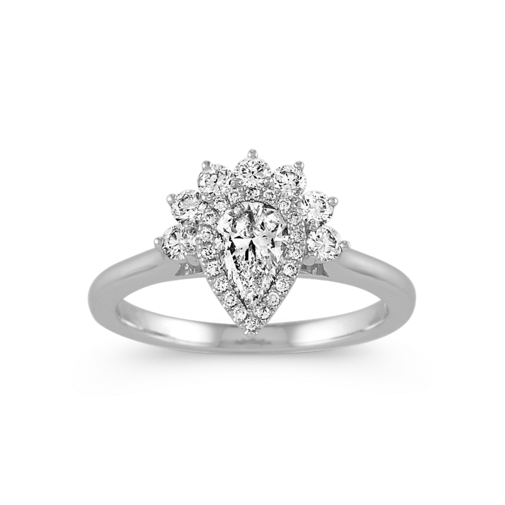 1/2 ct. Pear-Shaped Center Natural Diamond, Halo Engagement Ring