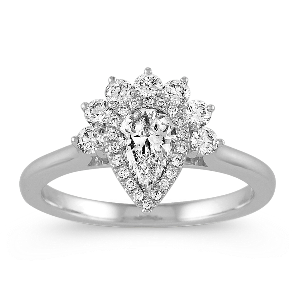 0.45 ct Pear-Shaped Center DiamondHalo Engagement Ring