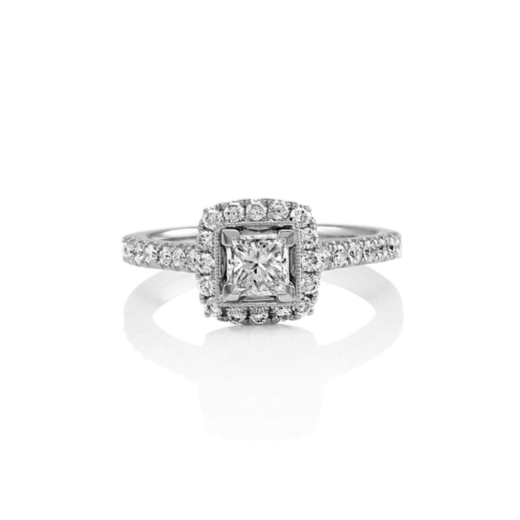 1/2 ct. Princess-Cut Center Natural Diamond, Halo Engagement Ring