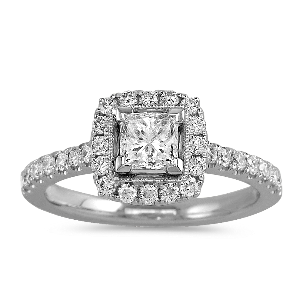 0.50 ct Princess-Cut Center Diamond Halo Engagement Ring