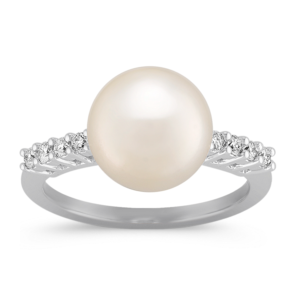 10mm South Sea Cultured Pearl and Diamond Ring