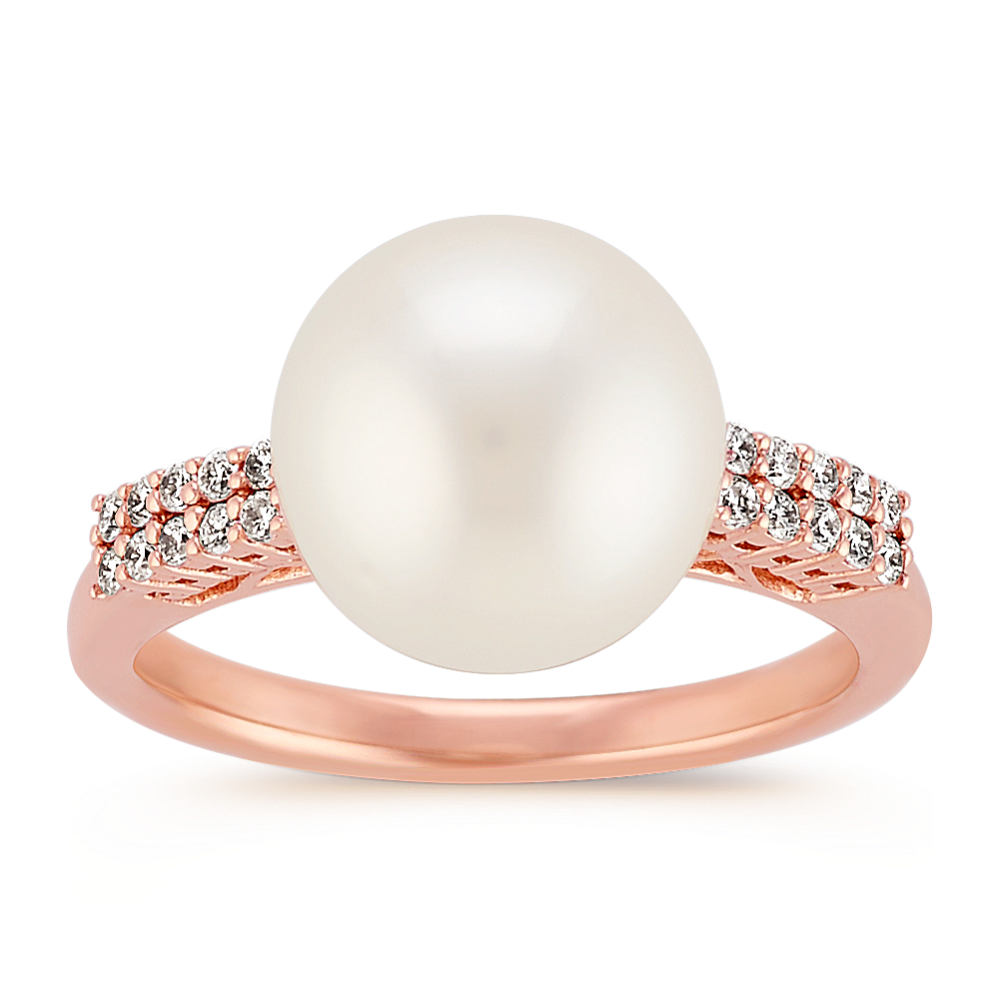 10mm South Sea Cultured Pearl and Round Diamond Ring in 14k Rose Gold