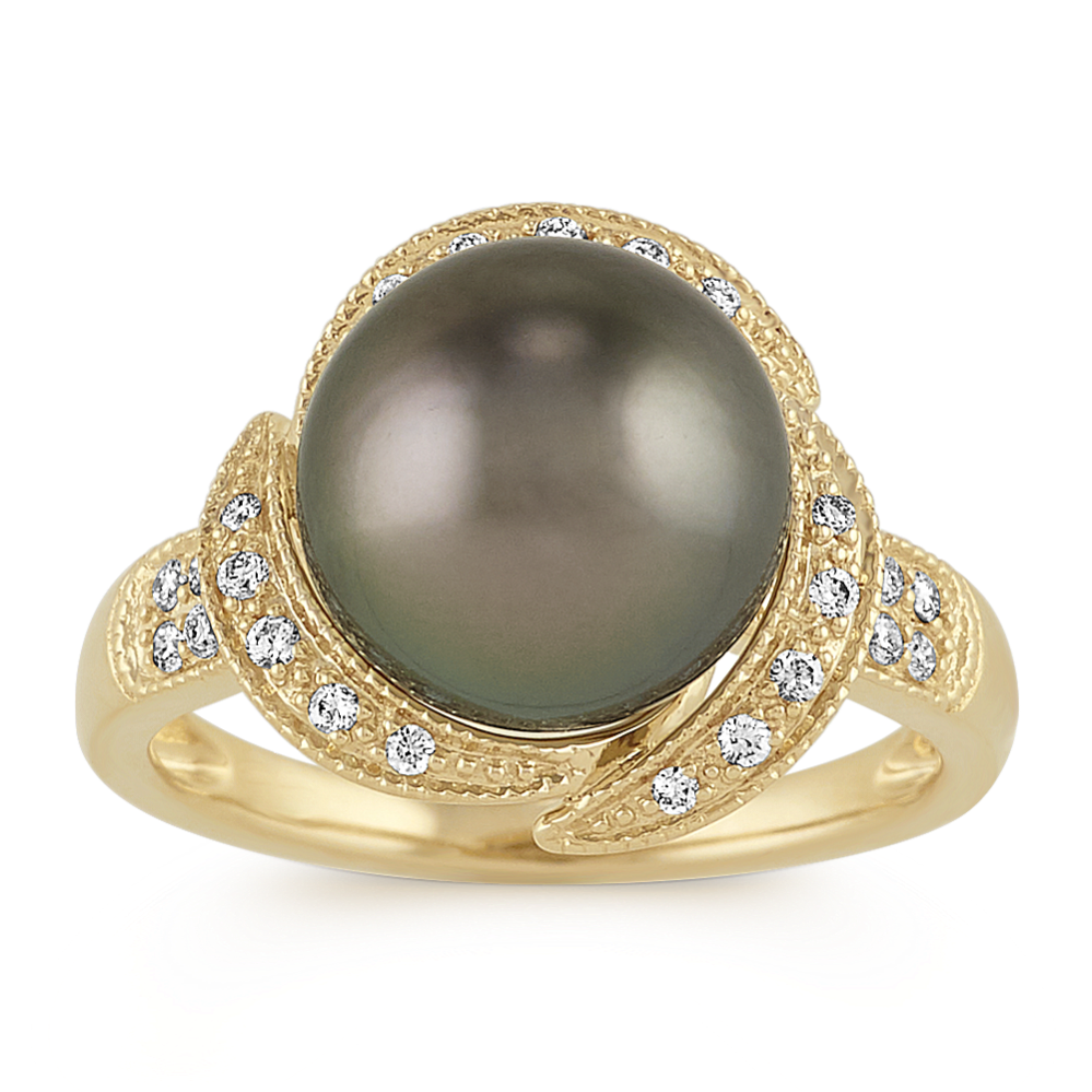 10mm Tahitian Cultured Pearl and Diamond Ring