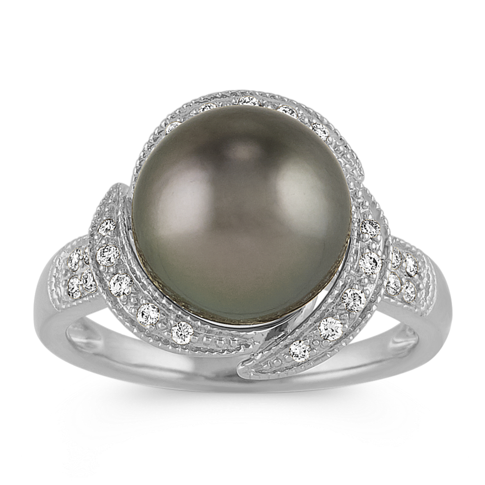 10mm Tahitian Cultured Pearl and Diamond Ring