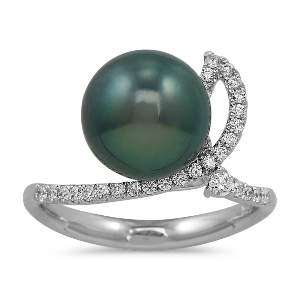 10mm Tahitian Cultured Pearl and Diamond Ring