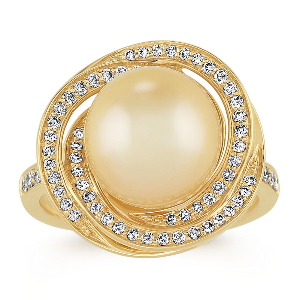 10mm Golden South Sea Cultured Pearl and Diamond Ring