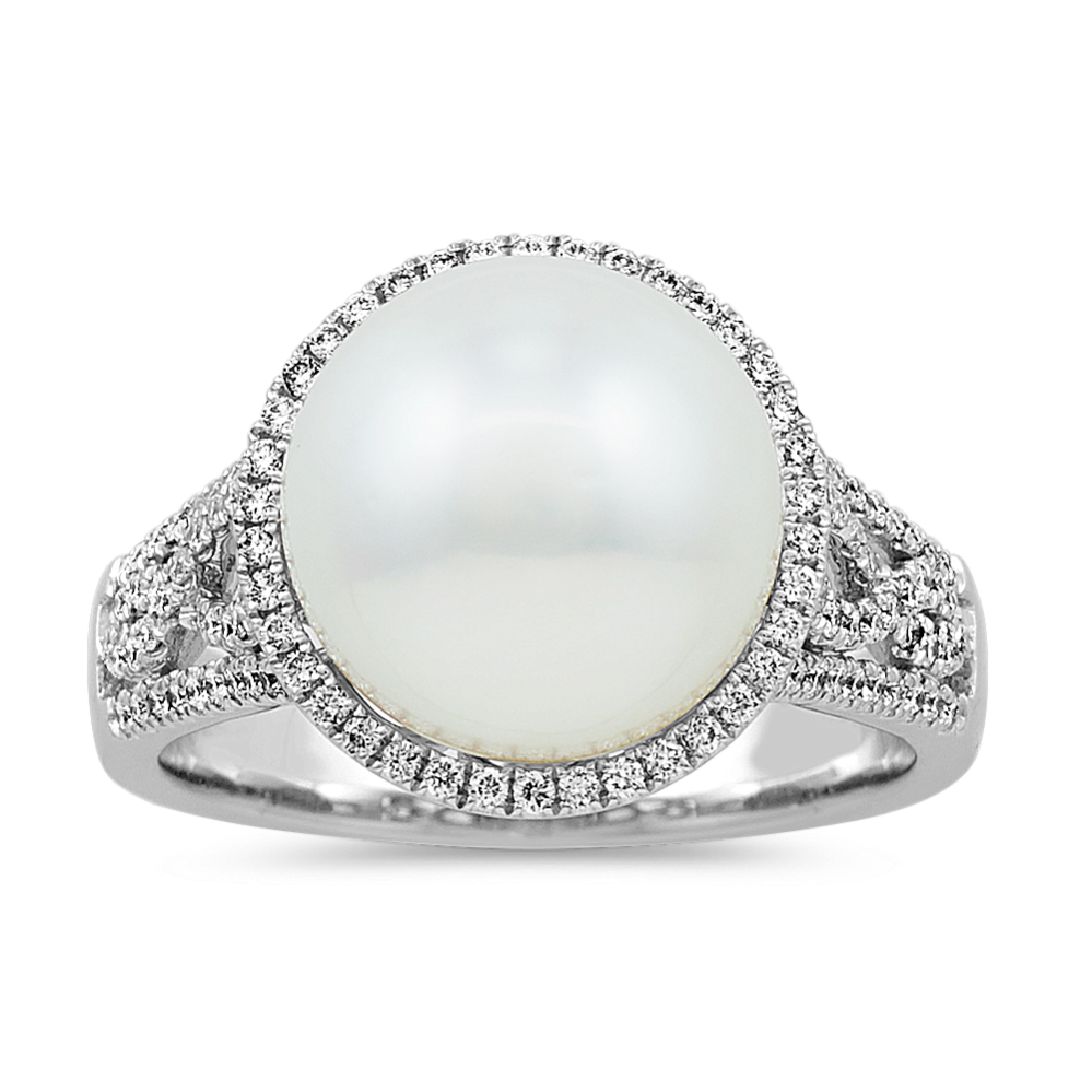 11-12mm South Sea Cultured Pearl and Diamond Halo Ring