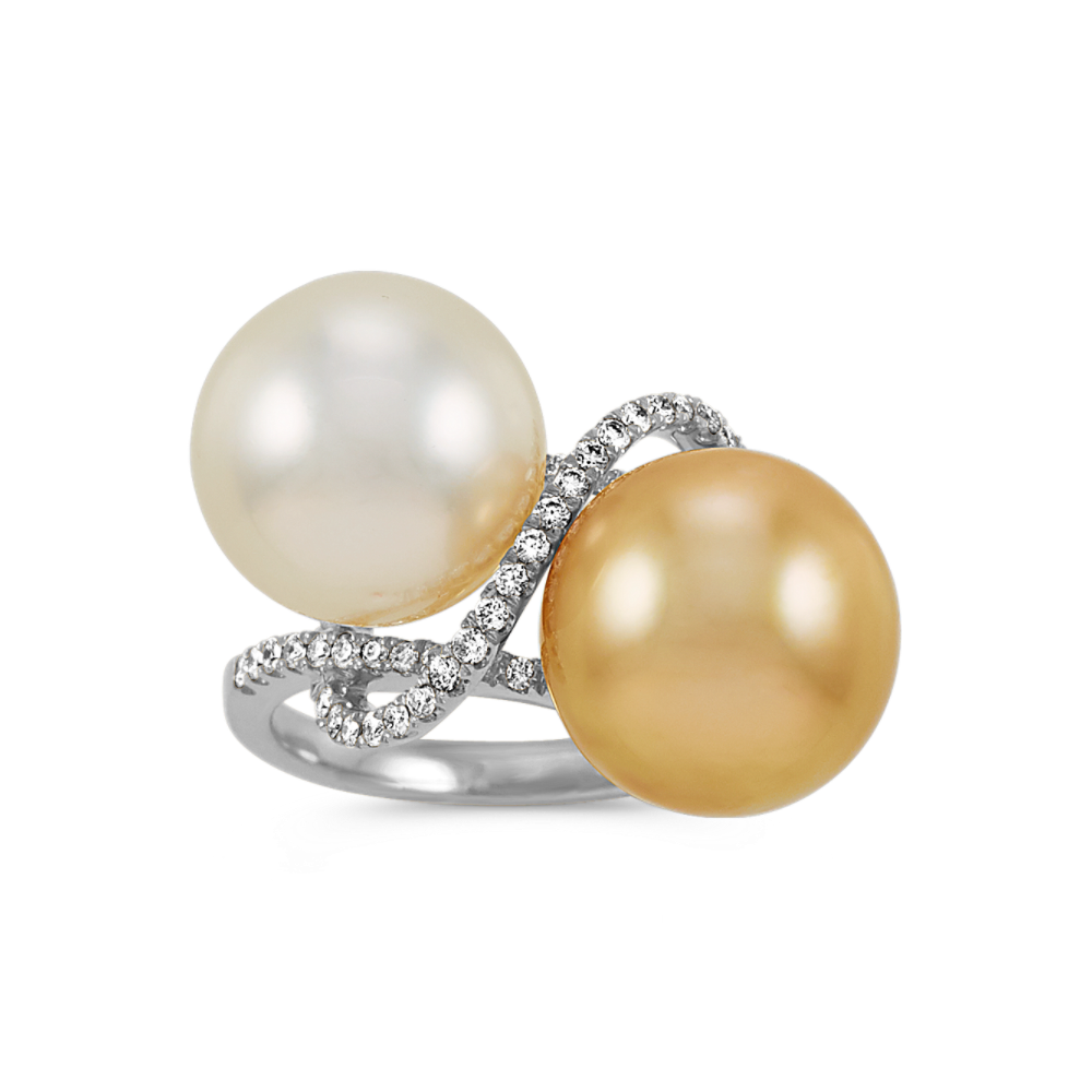 11mm Cultured South Sea Pearl and Natural Diamond Ring