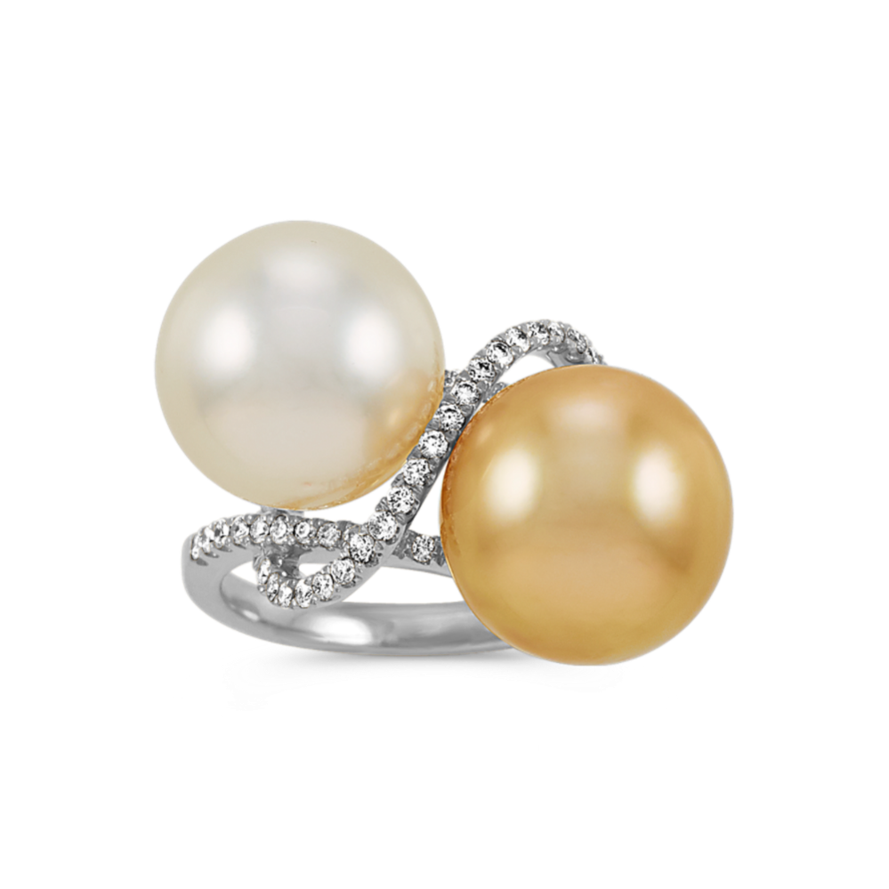 11mm South Sea Cultured Pearl and Diamond Ring