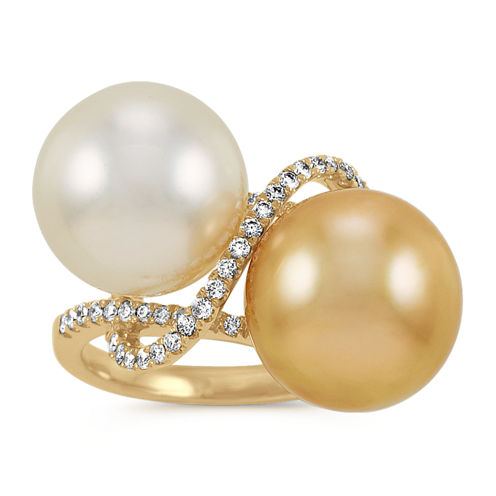 11mm South Sea Cultured Pearl and Diamond Ring