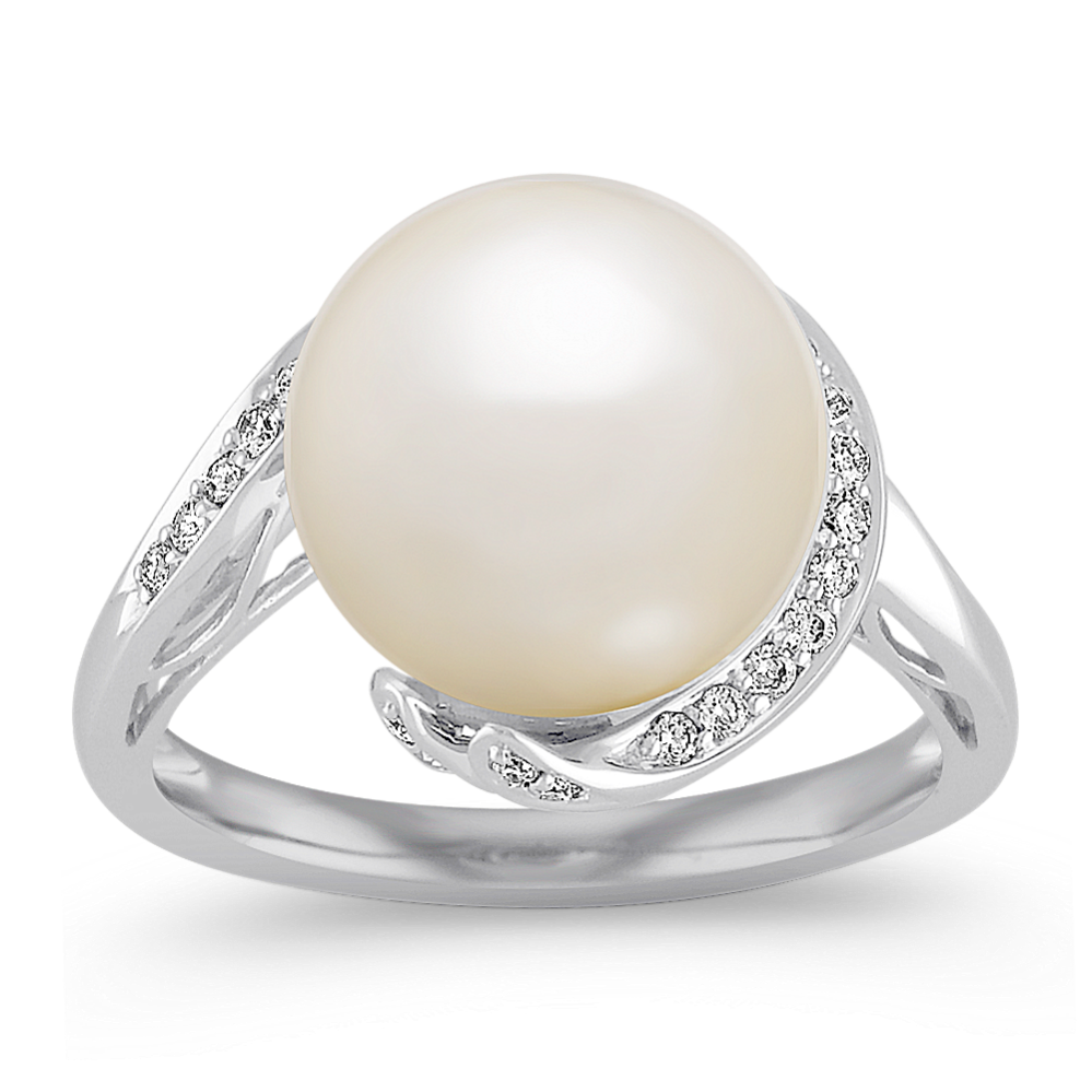 11mm South Sea Cultured Pearl and Round Diamond Ring
