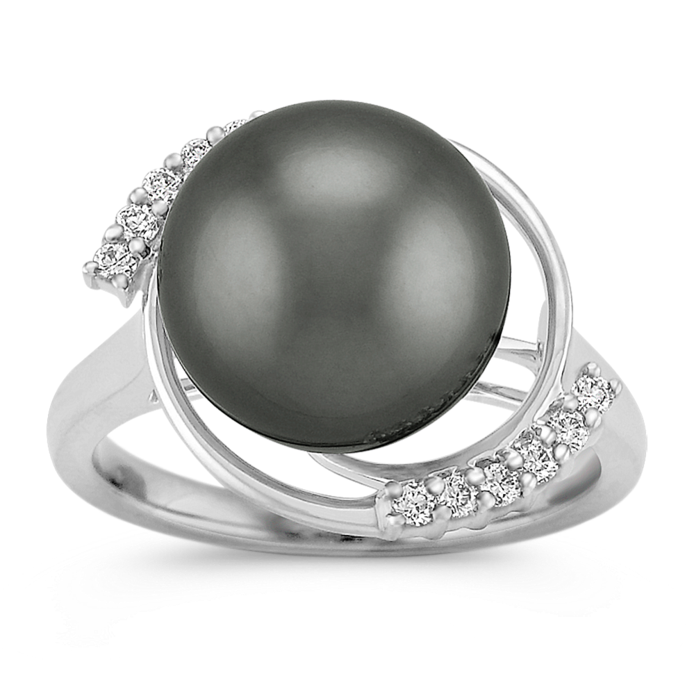 11mm Tahitian Cultured Pearl and Diamond Ring