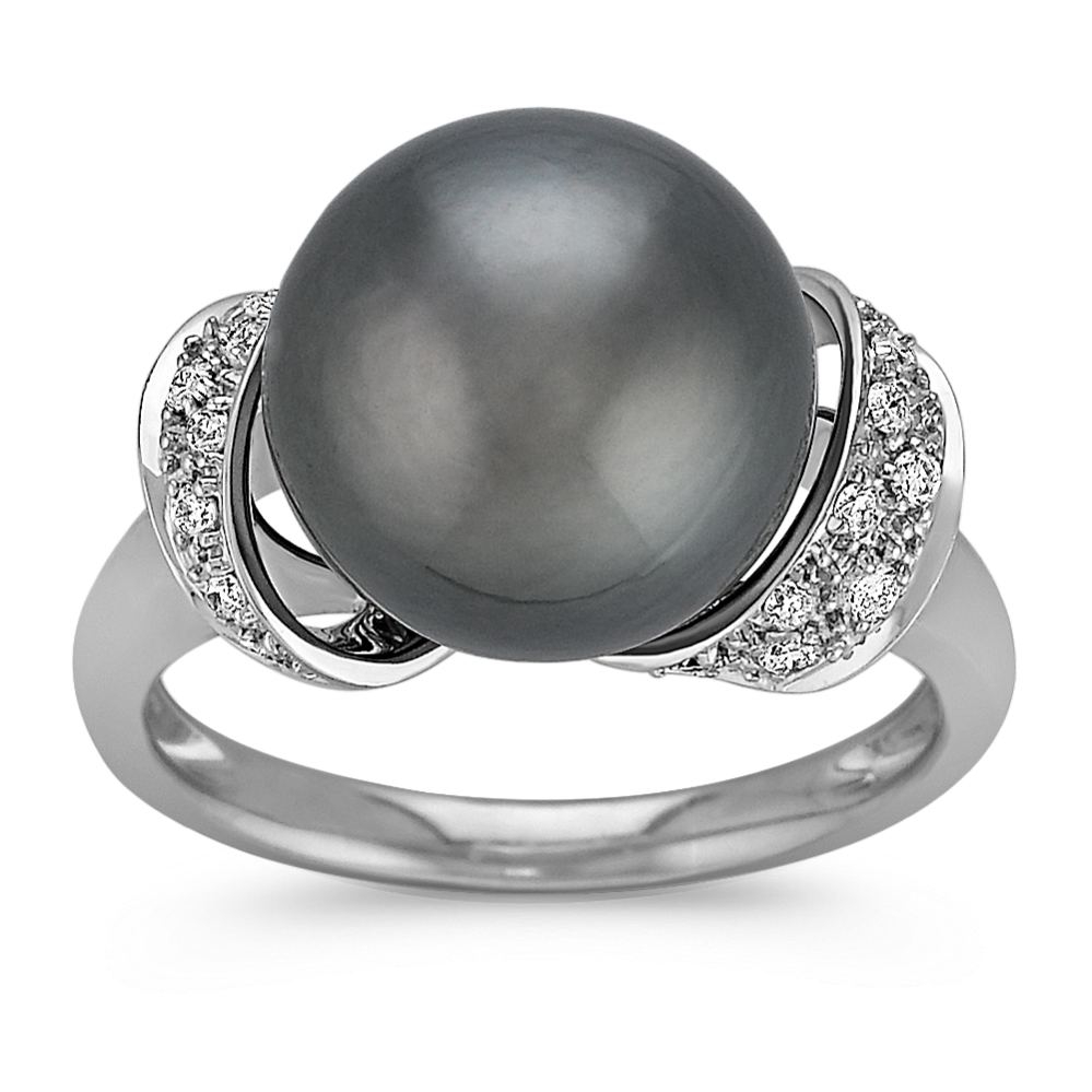 11mm Tahitian Cultured Pearl and Round Diamond Ring