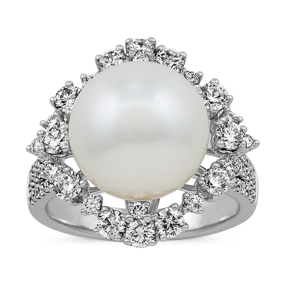 12mm South Sea Cultured Pearl and Diamond Ring