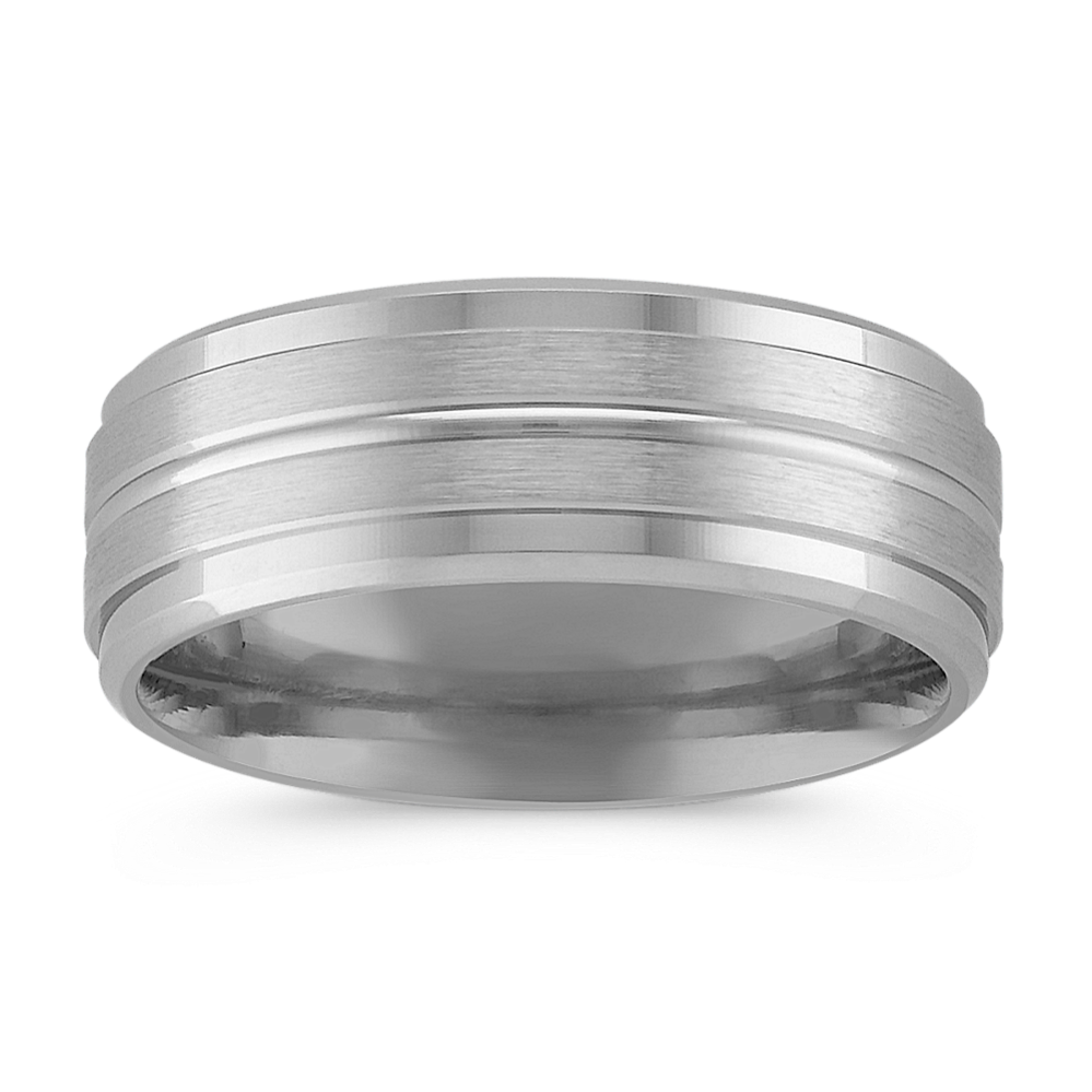 14K White Gold Comfort Fit Wedding Band with Engraved Rings 8mm