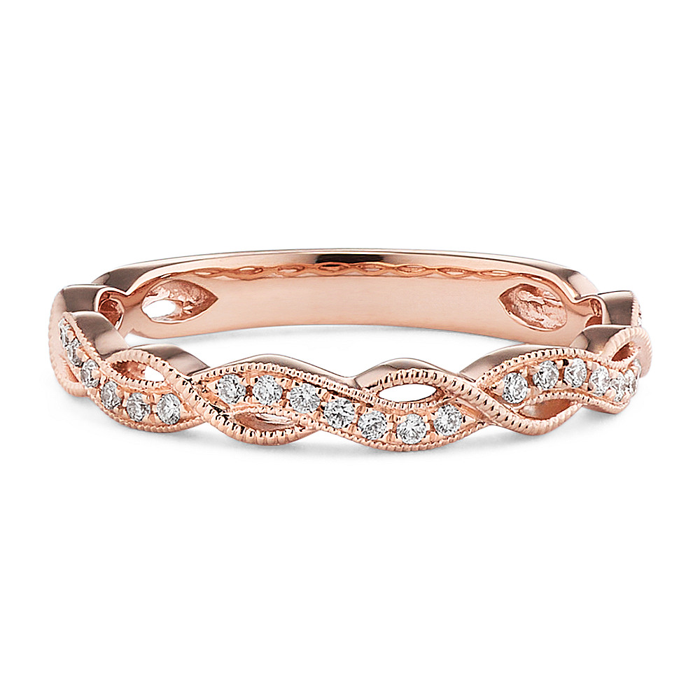 14k Rose Gold Round Diamond Vintage Wedding Band Shane Co