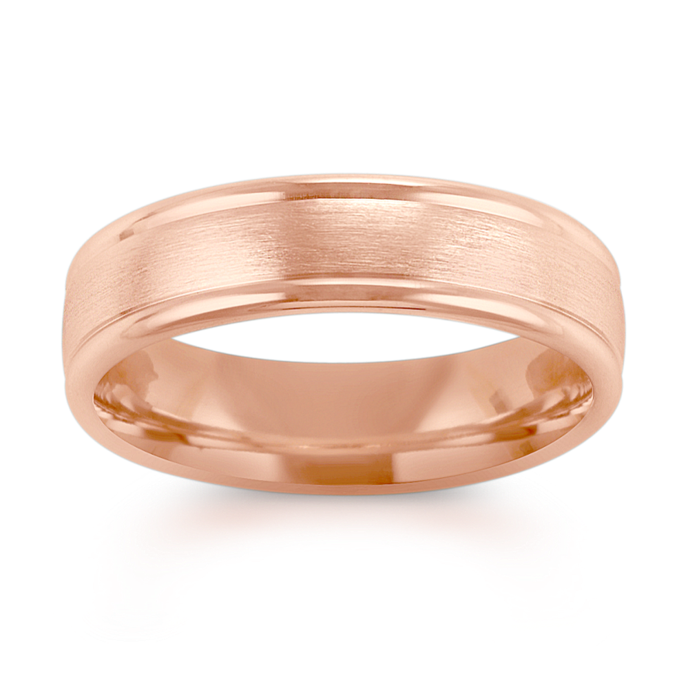 14k Rose Gold Wedding Band with Satin and Polished Finish (6mm)