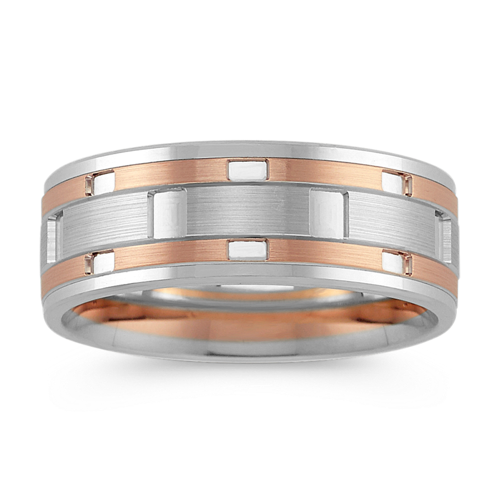 14k Rose and White Gold Engraved Comfort Fit Ring (8mm)