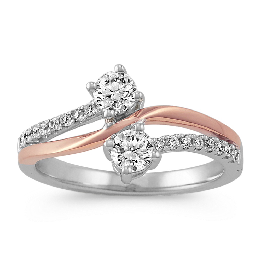 14k Rose and White Gold Round Diamond Two-Stone Ring