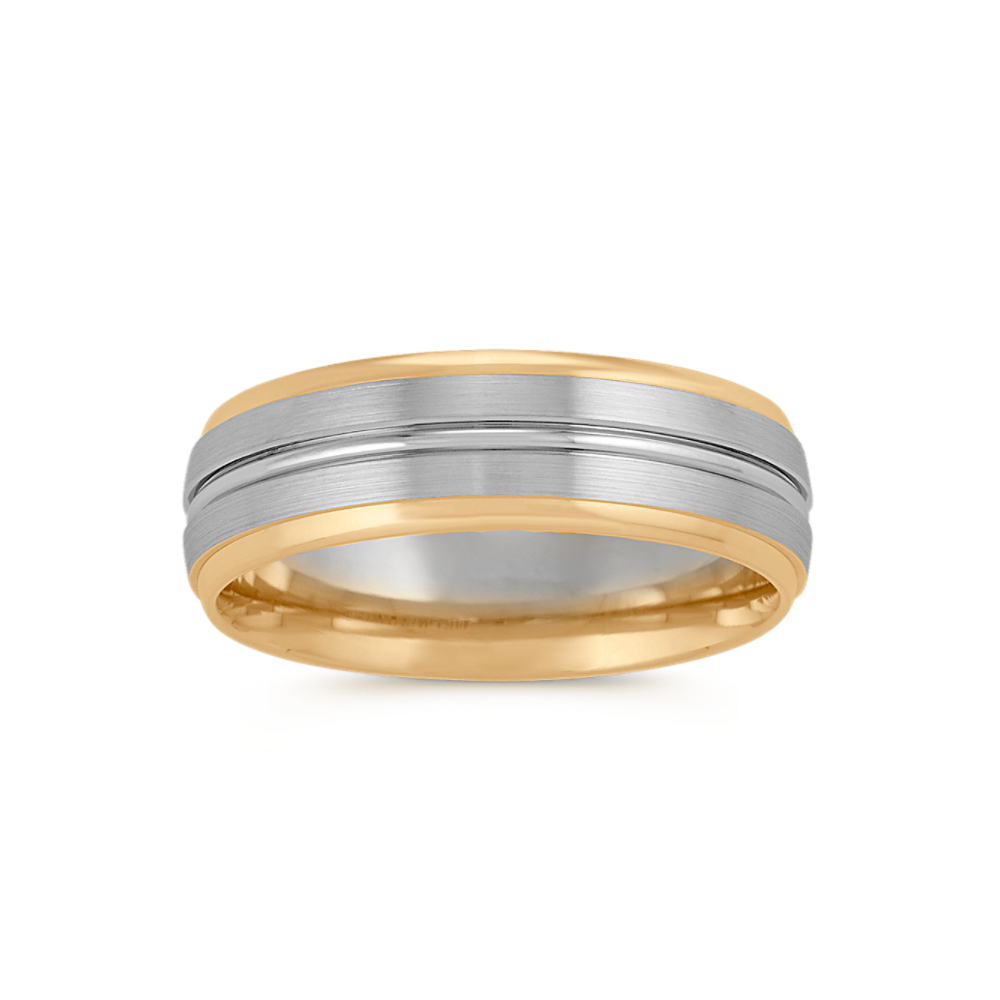 Two-Tone Ridged Edge 14K Gold Ion Plated Ring with Soft Brush Finish Stainless Steel Band. Couple Ring