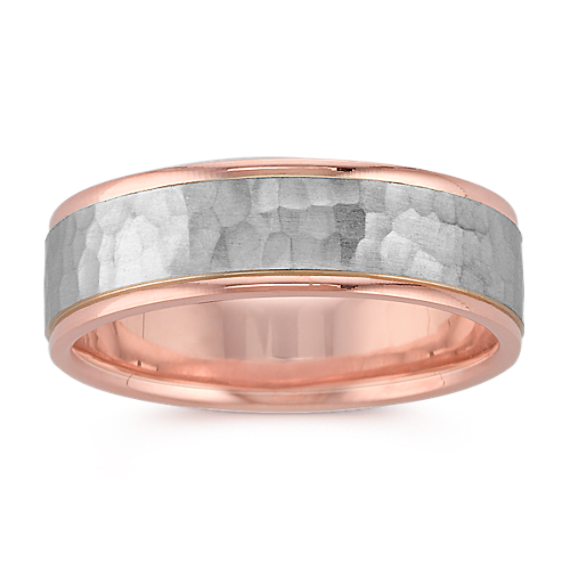 14k Two-Tone Gold Comfort Fit Ring with Hammered Finish (7mm)