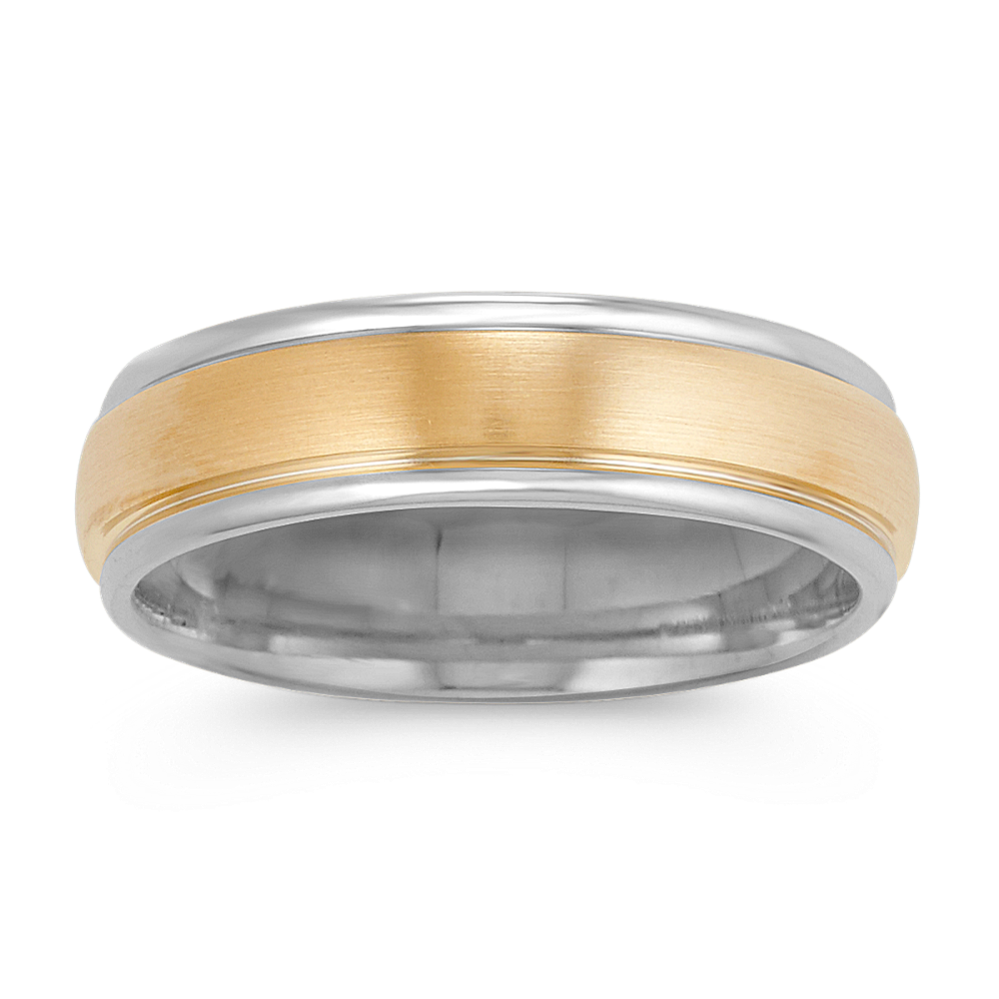14k Two-Tone Gold Comfort Fit Ring with Satin Finish (6mm)