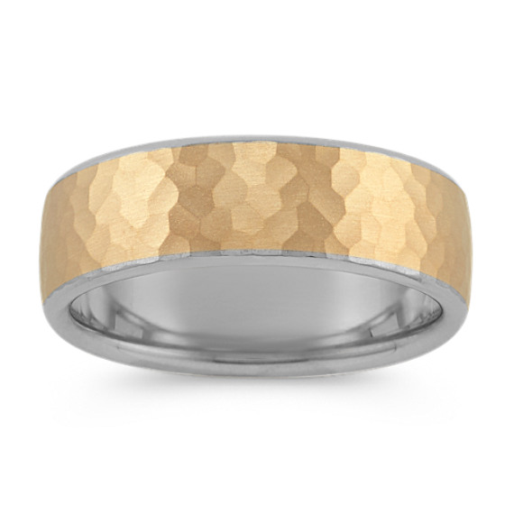 14k Two-Tone Gold Ring with Hammered Finish (7.5mm)