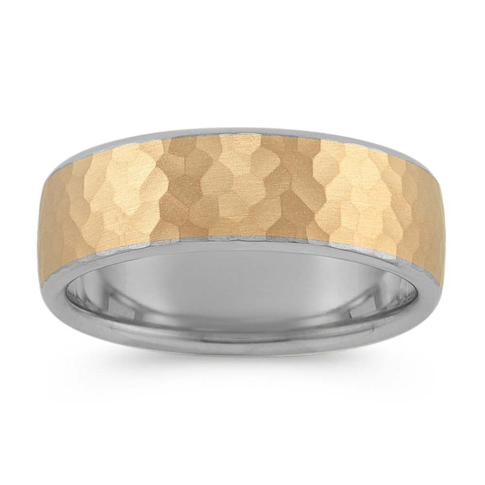 Memphis Two-Tone Hammered Ring in 14K White and Yellow Gold (7.5mm)