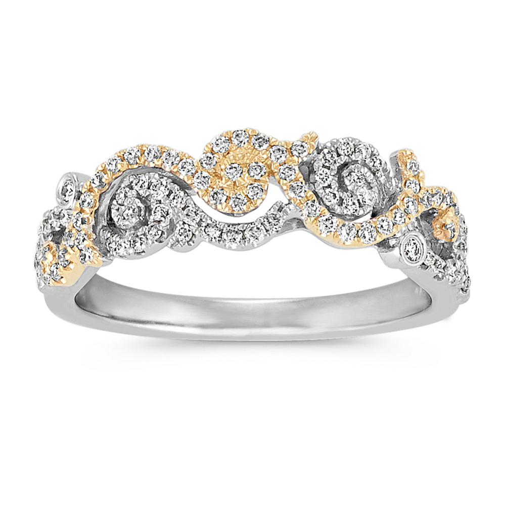 14k Two-Tone Gold Round Diamond Swirl Ring