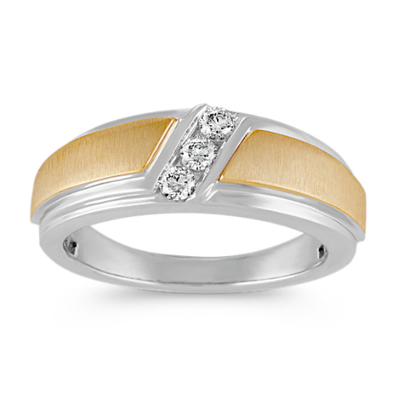 14k Two-Tone Three-Stone Diamond Mens Ring (8mm)