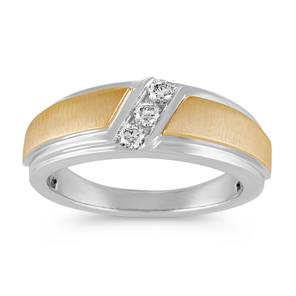 14k Two-Tone Three-Stone Diamond Mens Ring (8mm)