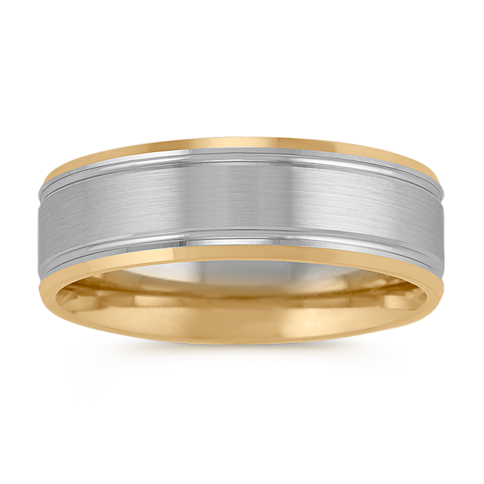 14k Two-Tone Wedding Band with Satin Finish (7mm)