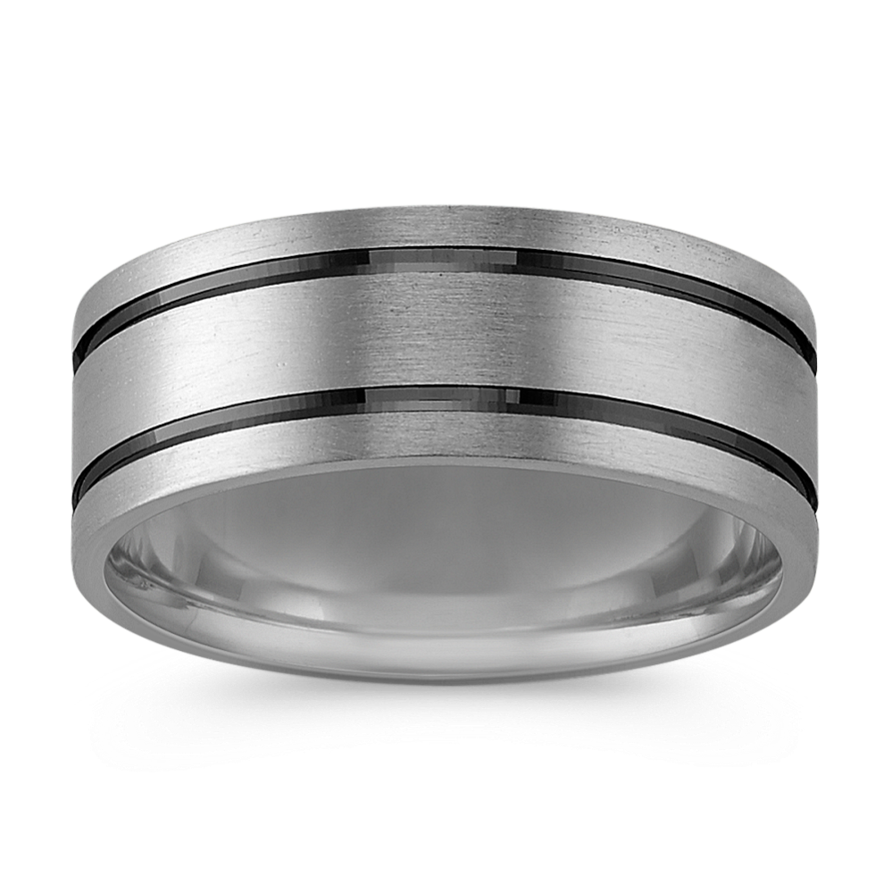 14k White Gold Band with Black Rhodium and Brushed Finishes (8mm)