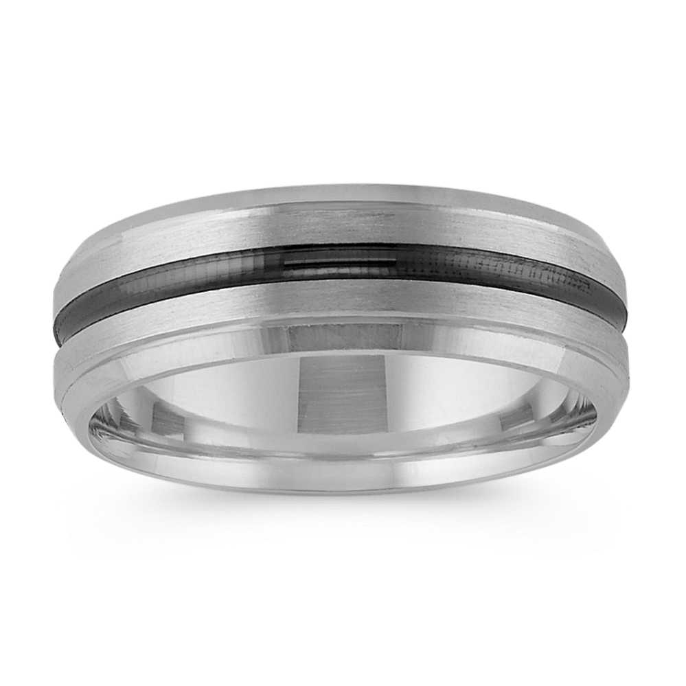 14k White Gold Comfort Fit Band with Black Rhodium (7mm)