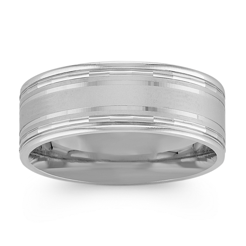 14k White Gold Comfort Fit Engraved Ring (8mm)