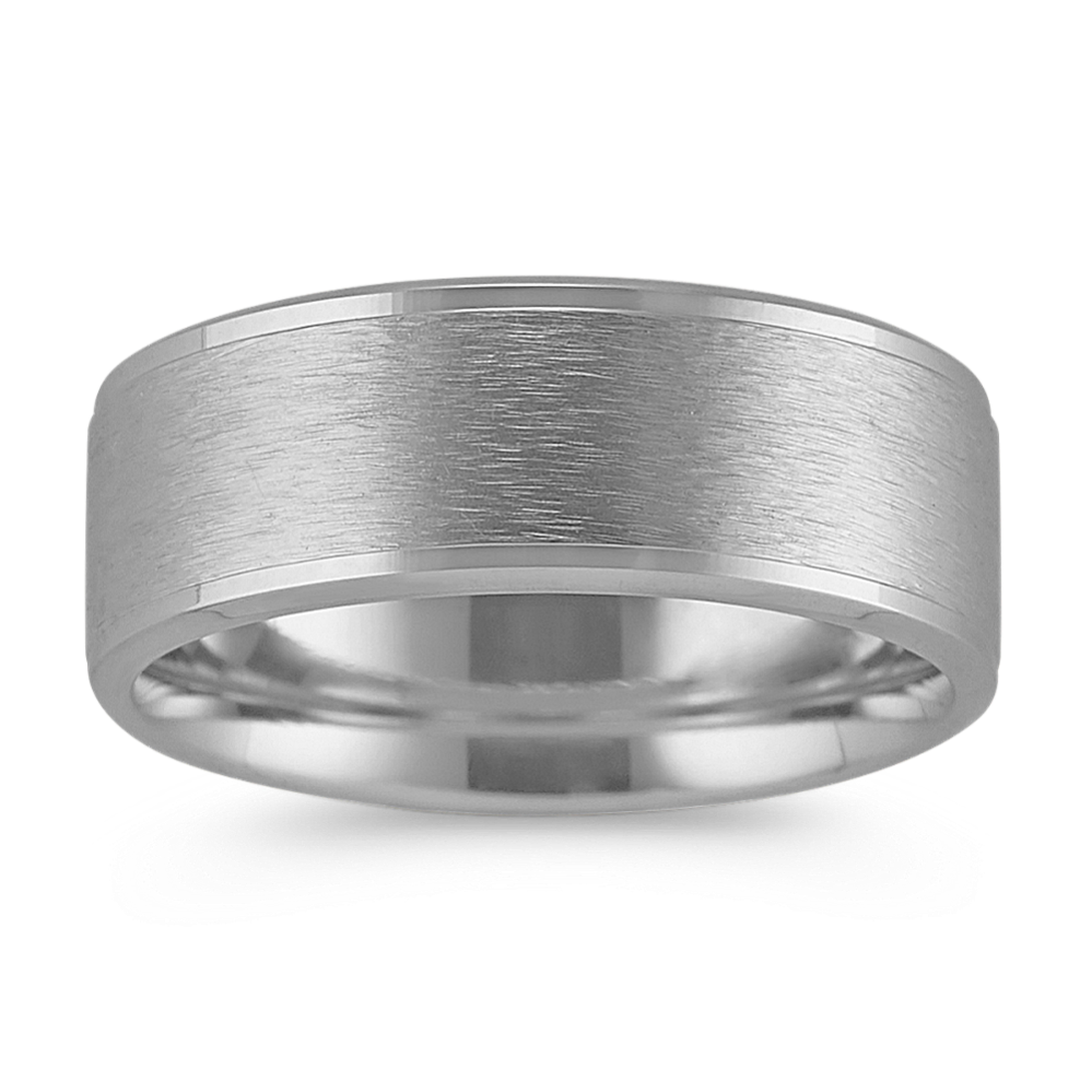 14k White Gold Comfort Fit Ring with Brushed Finish (8mm)