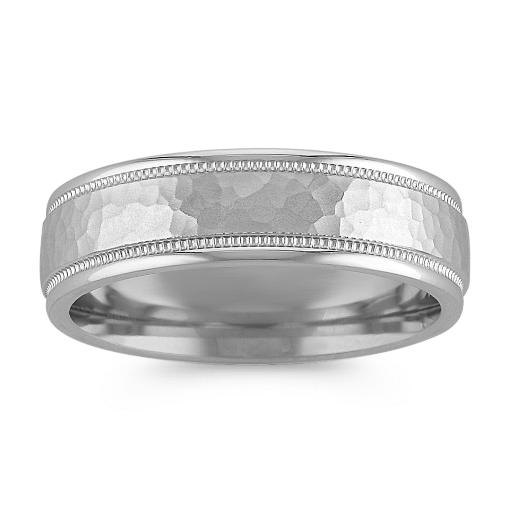 14k White Gold Comfort Fit Ring with Hammer Finish (6mm)