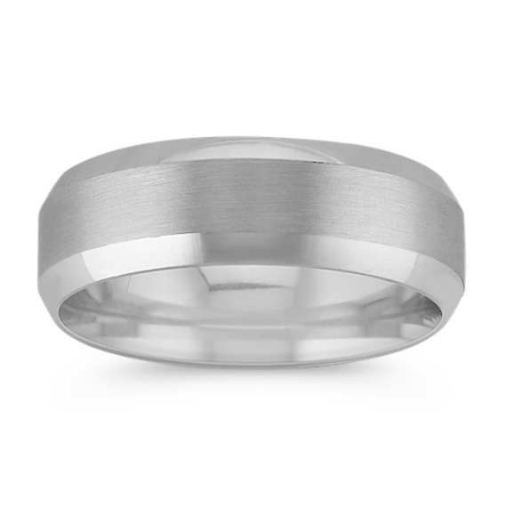 Beveled Edge Satin 14K White Gold Band (7mm)