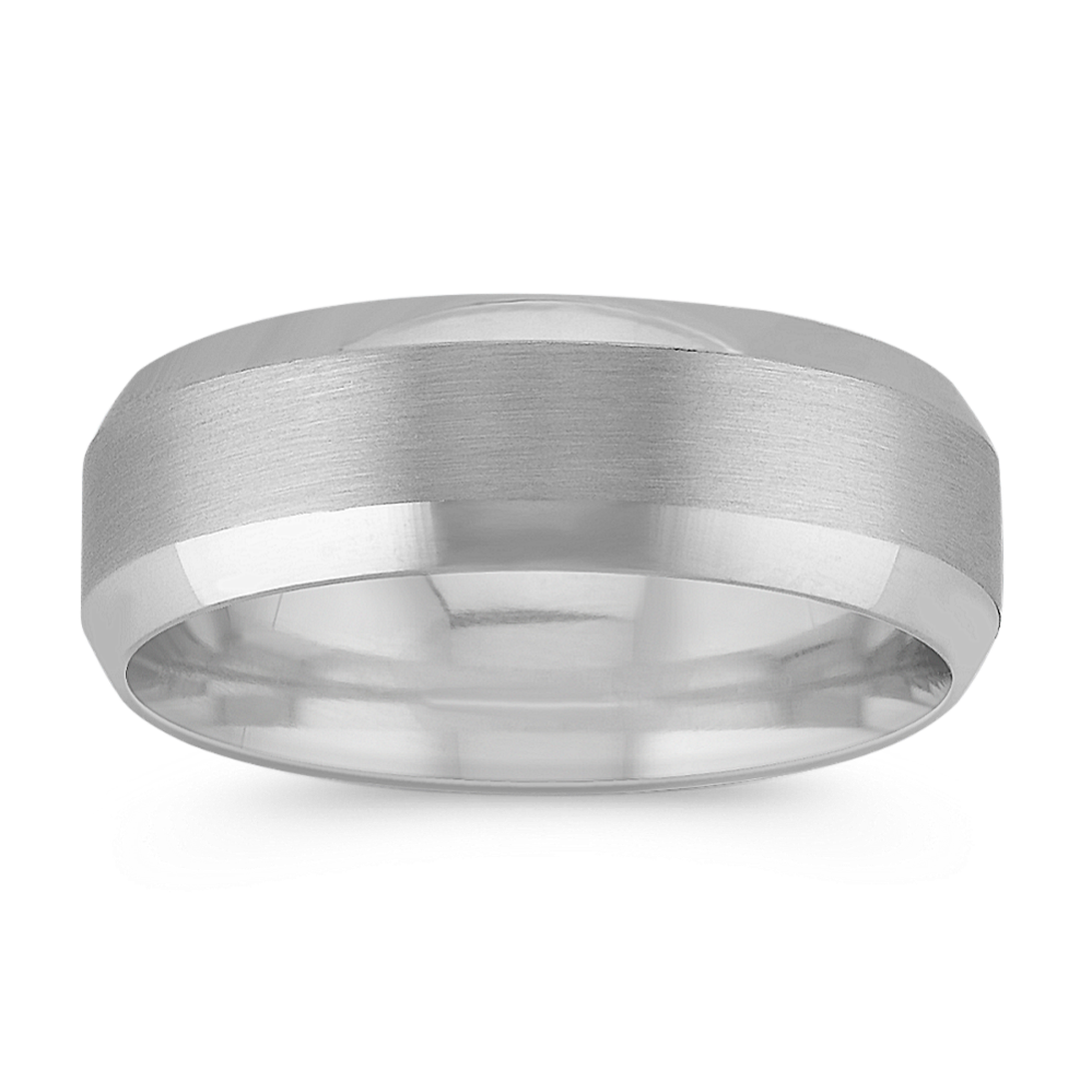 Beveled Edge Satin 14K White Gold Band (7mm)