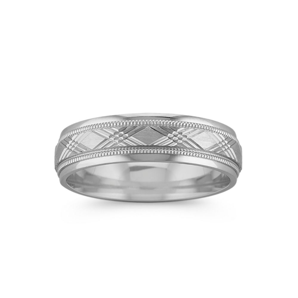14k White Gold Cross Hatched Wedding Band (6mm)
