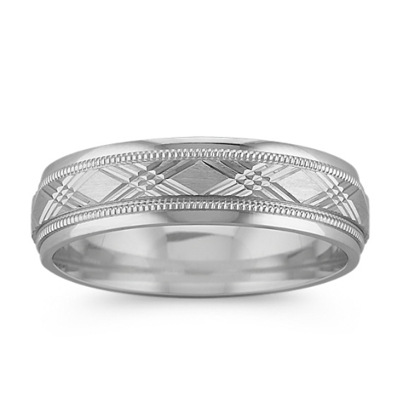 14k White Gold Cross Hatched Wedding Band (6mm)