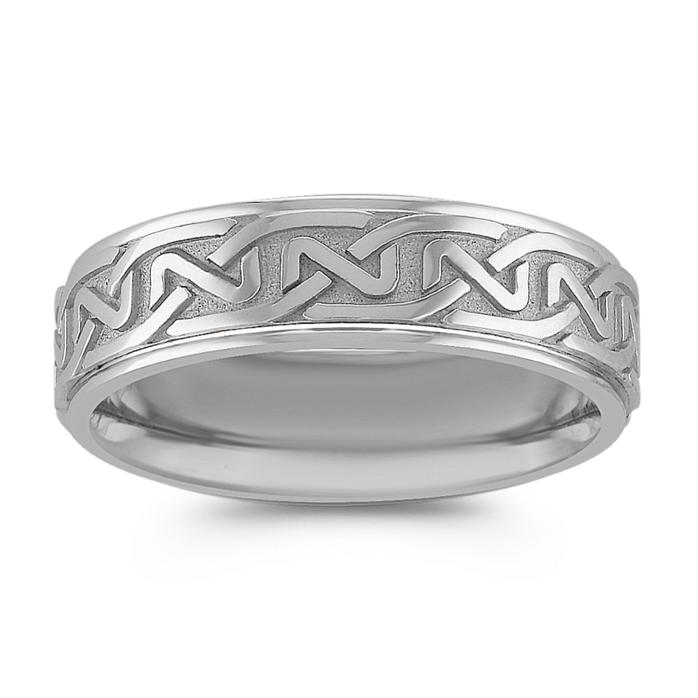 14k White Gold Engraved Comfort Fit Ring (7mm)