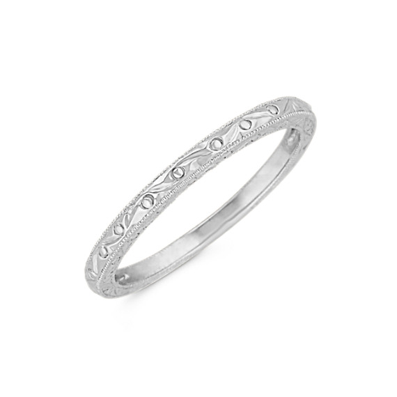 14k White Gold Engraved Wedding Band Shane Co Tap To Zoom Thumbnail