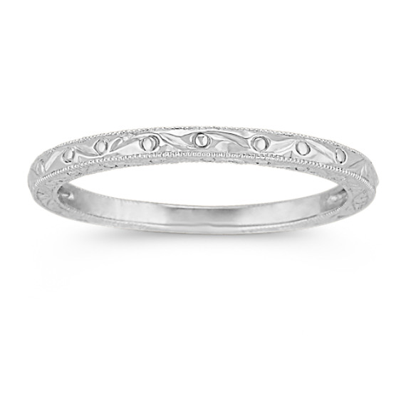 14k White Gold Engraved Wedding Band Shane Co