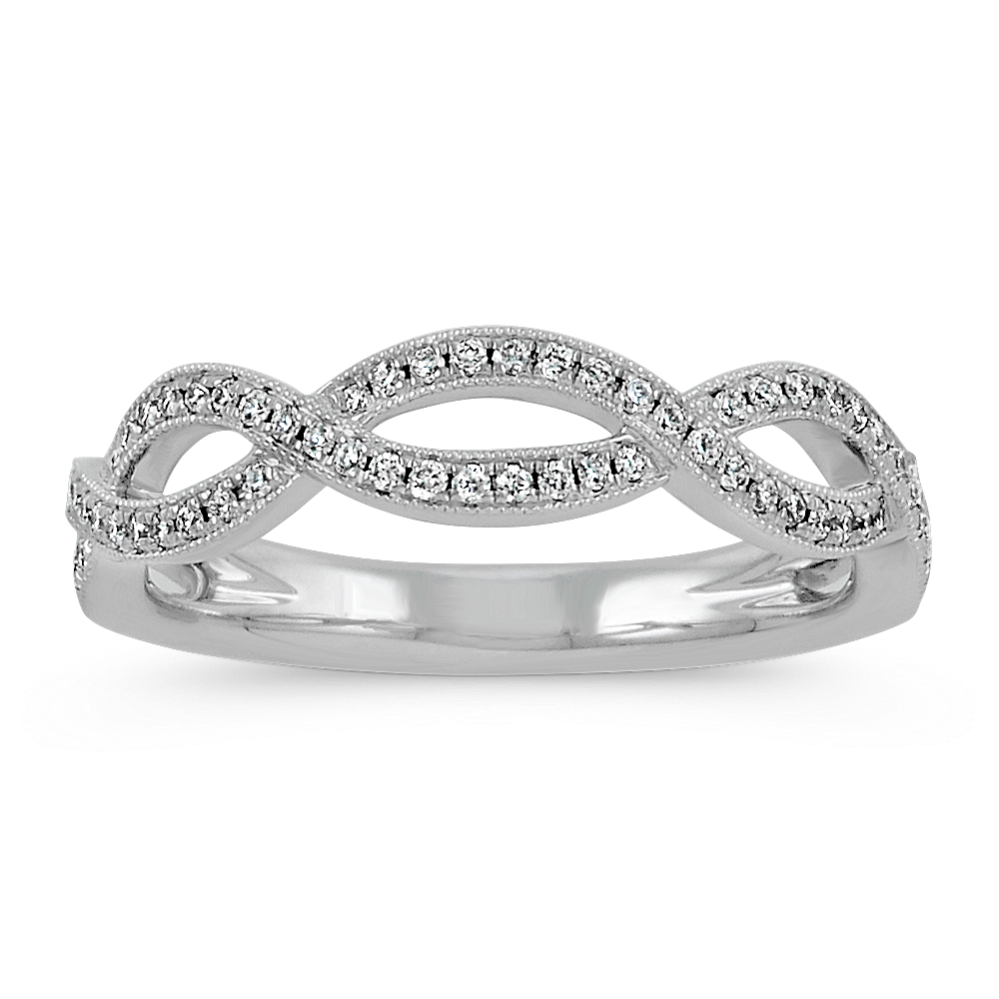 14k White Gold Infinity Swirl Wedding Band with Milgrain Detailing
