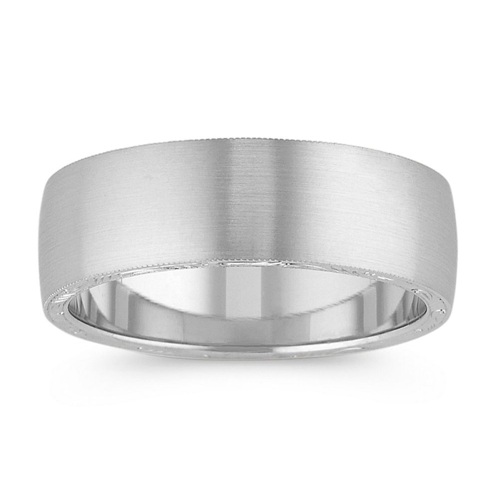 14k White Gold Mens Ring with Engraving (7mm)